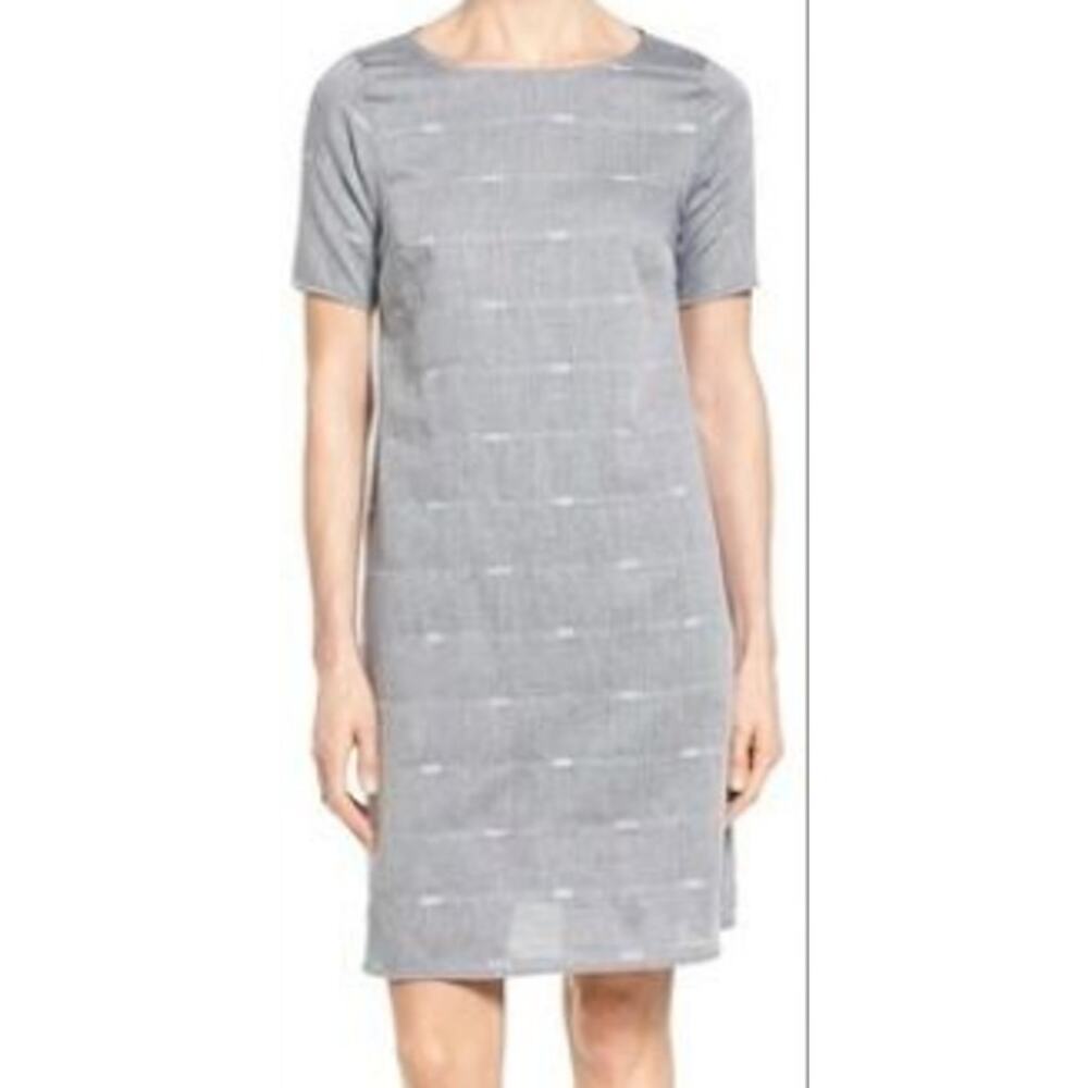 Eileen Fisher Nomadic Stripe Organic Cotton Dress in Light Grey Size Medium